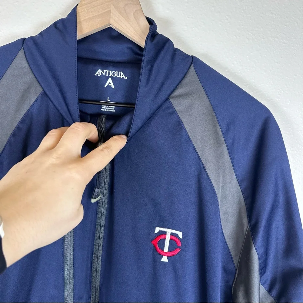 ANTIGUA MN Twins MLB Baseball Men's L Navy Full Zip Windbreaker Jacket - Picture 2 of 9